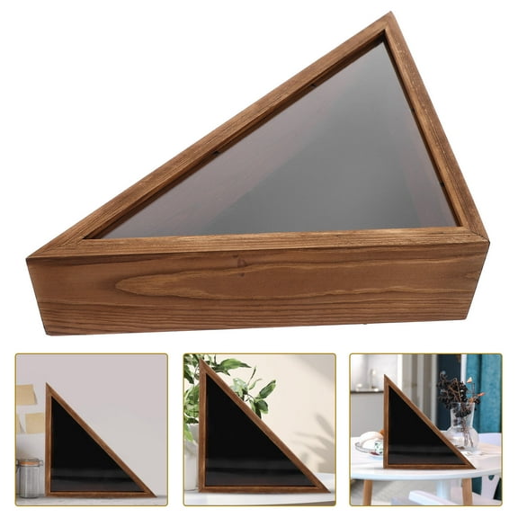 CATIEBYE Wood Flag Case Triangle Flag Holder Brown 1Pack
