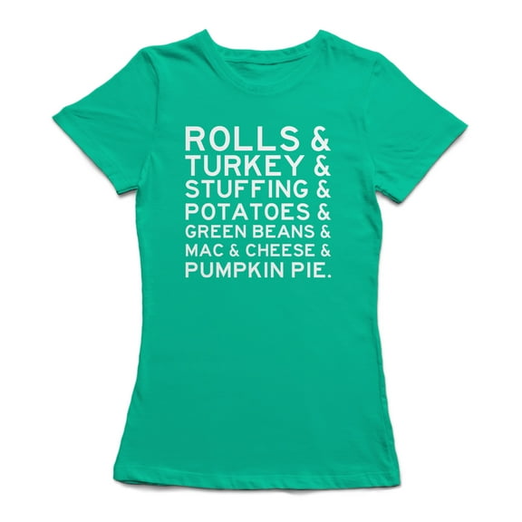 Rolls And Turkey And Stuffing And Potatoes Thanksgiving Women Blue T-Shirt, Female Large