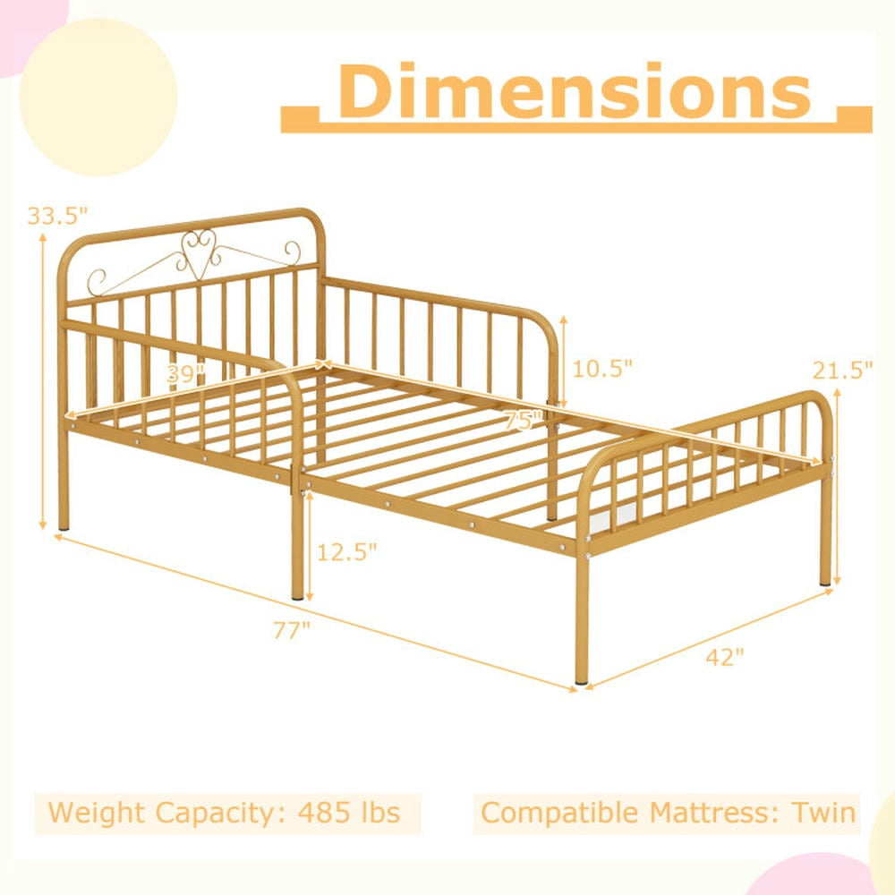 Barara King Bedroom Bed Frame, Bed Platform Frame,Twin Size Bed Frame with Headboard and Safety Side Guardrails-Gold