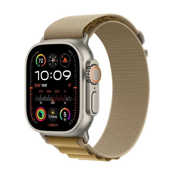 Open Box Apple Apple Watch Ultra 2 GPS   Cellular 49mm Natural Titanium Case with Tan Alpine Loop - Small