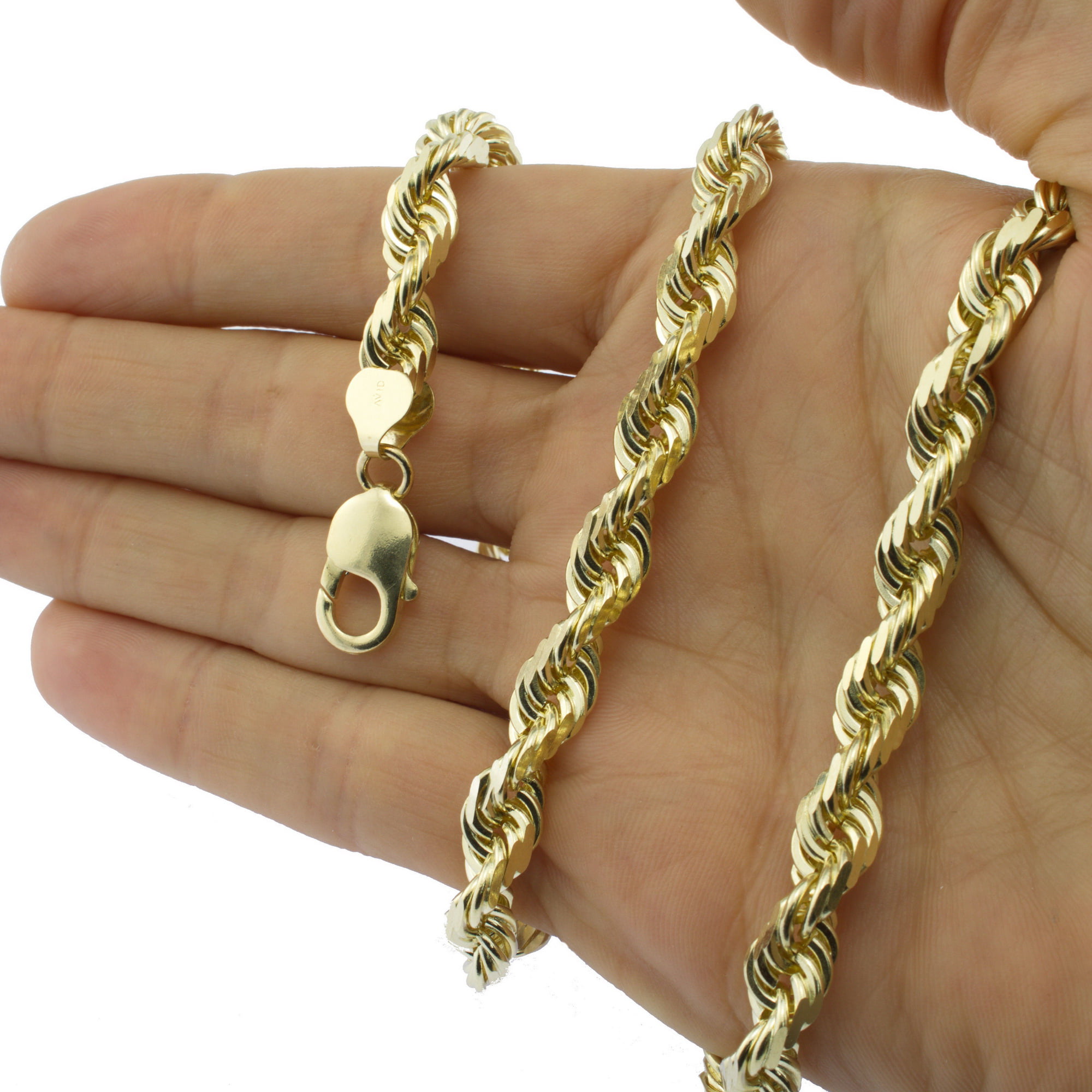 Nuragold 14k Yellow Gold 8mm Solid Rope Chain Diamond Cut Link Necklace,  Mens Jewelry 20 - 30 