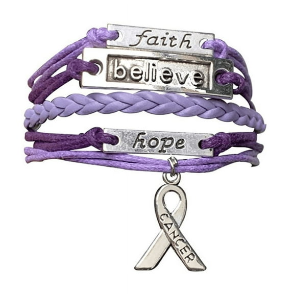 Cancer Awareness Purple Ribbon Bracelet, Pancreatic Cancer Bracelet, Awareness Bracelet, Survivor Gift for Women