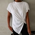 thumbnail image 3 of Mittory Women Asymmetrical Front Twist Top Short Batwing Sleeve Crewneck Summer Shirt, 3 of 6