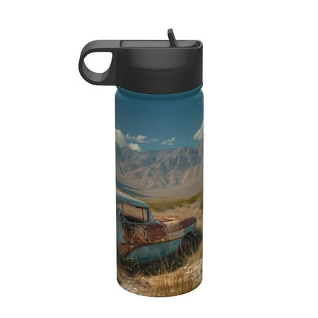 

Gaeub Deserted Classic Car Landscape Printed 18oz Sports Insulated Kettle With Straw Sports Insulated Bottle Water Bottle For Running Hiking Cycling Climbing Mens Womans Insulated Water Bottle