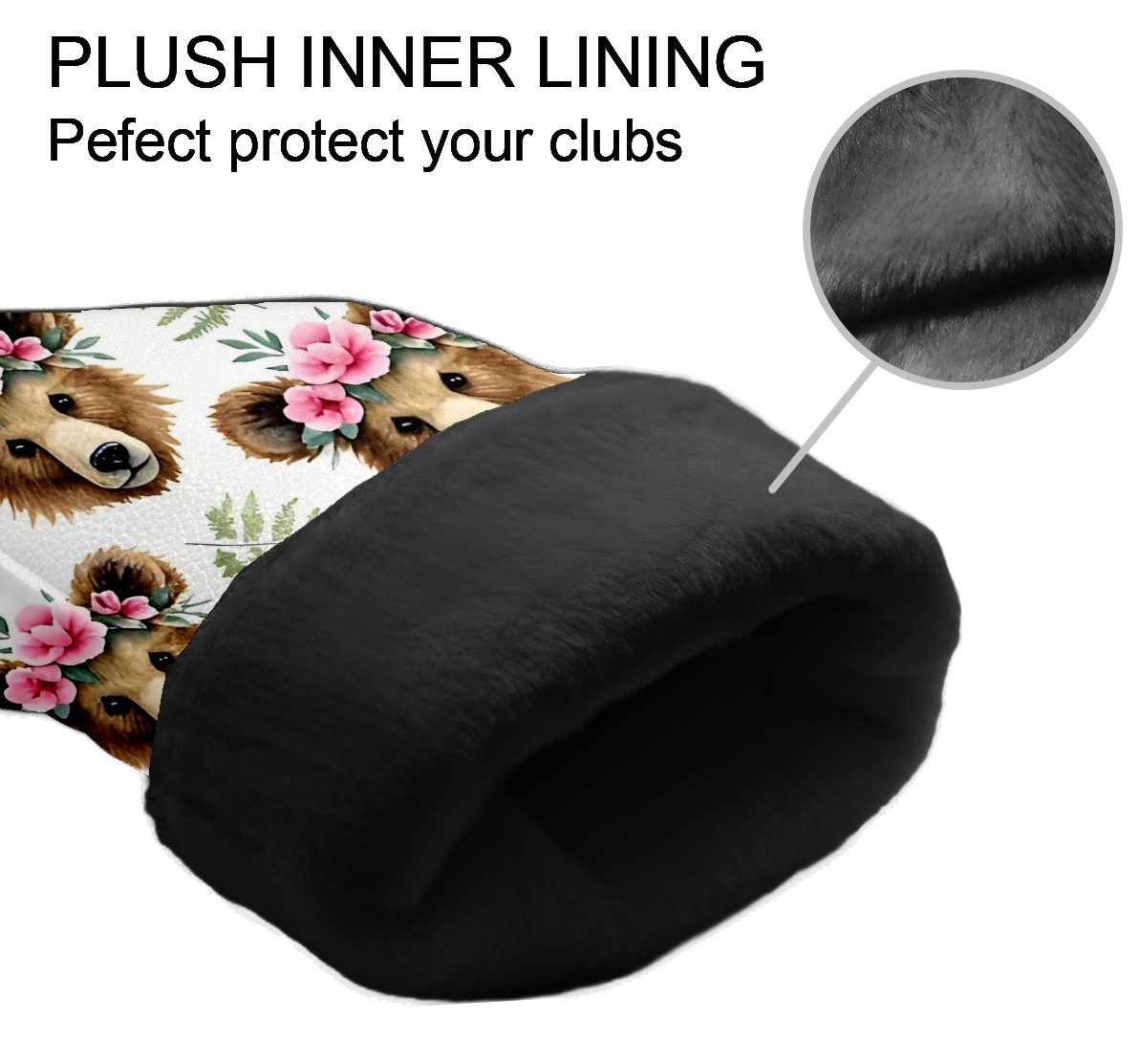 Golf Club Covers, Brown BearFlower Premium PU Leather Driver Hybrid Putter Head Covers with Velvet Lining, Waterproof Golf Gifts for Men Women