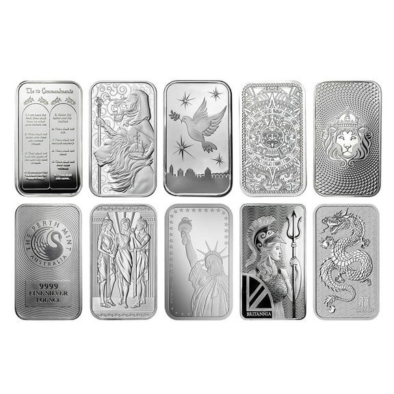 1 oz Silver Bar - Random Design - Lot of 10