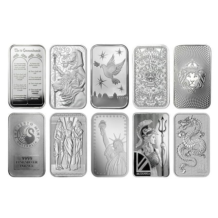 1 oz Silver Bar - Random Design - Lot of 10