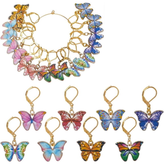 32Pcs 8 Colors Butterfly Crochet Stitch Markers Cute Knitting Markers Removable Leverback Earrings Hooks Enamel Crochet Stitch Marker Charms for Crocheting Knitting Jewelry Making Supplies DIY