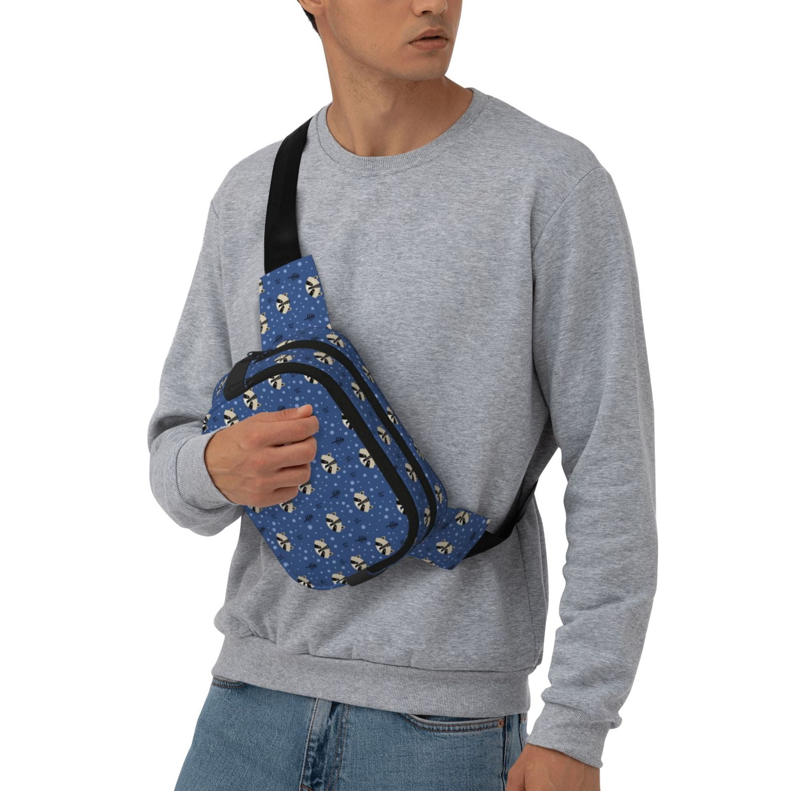Kuqiui Raccoon blue point Print Fanny Packs for Women Cross Body Waist Bag Fashionable Fanny Pack Designer Workout Hiking Waist Pack Running Travel Gym