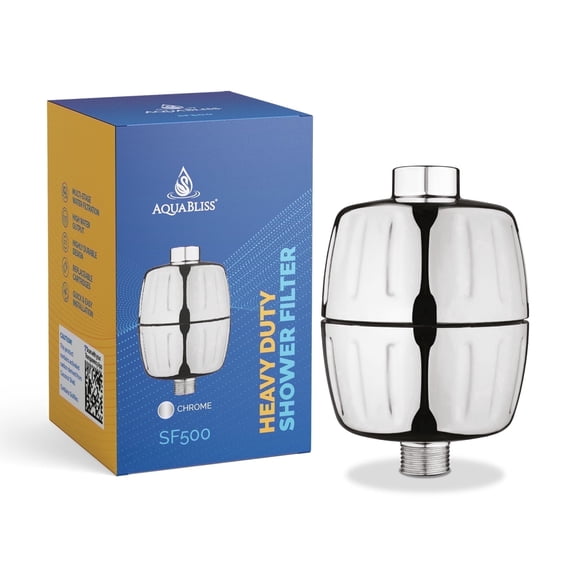 aquabliss Daily Essential+ SF500 Heavy Duty Shower Filter – 44% More Filter Media, Reduces Chlorine & Sediment – Well Water Compatible - Chrome