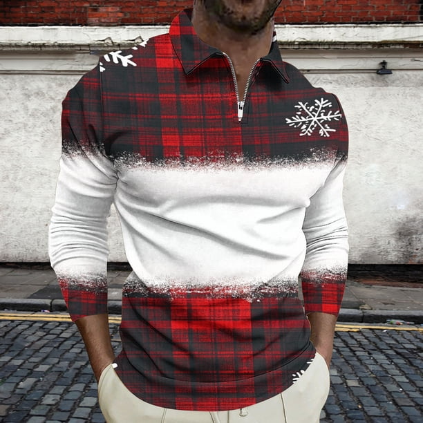 Blusa y camisa de manga larga con cuello vuelto para hombre, jersey con cremallera y solapa estampada, blusa de manga larga con cuello vuelto, blusa de poliéster para hombre