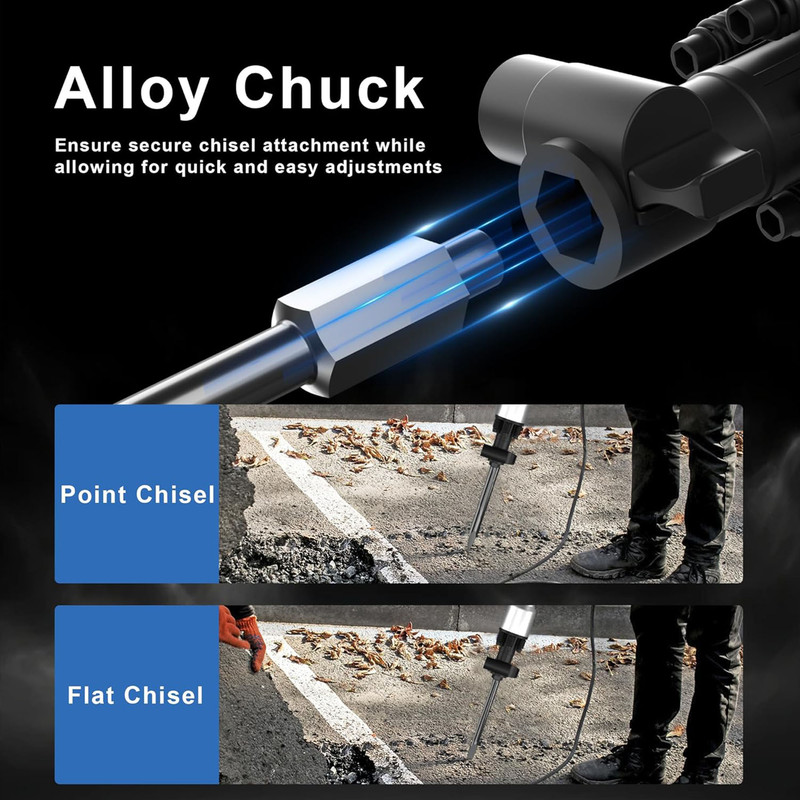 AZZUNO 3600W Demolition Jack Hammer Heavy Duty, Corded Electric Concrete Breaker Jack hammer with 2pcs Chisel Bit Chipping & Case