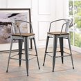 thumbnail image 2 of Bar Stool Chair Barstool, Set of 2, Wood, Metal Steel, Gunmetal Silver, Modern Contemporary Urban Design, Bar Pub Cafe Bistro Hotel Restaurant Hospitality, 2 of 5
