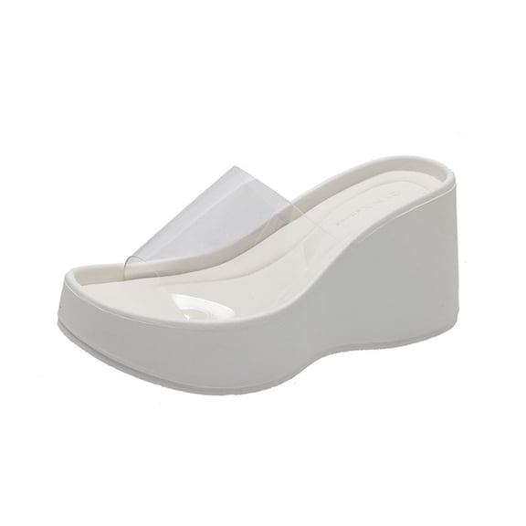 CYMMPU Women's Clear Strap Platform Wedge Slides Open Toe Slip On Shoes for Fashion Casual Occasions White 39