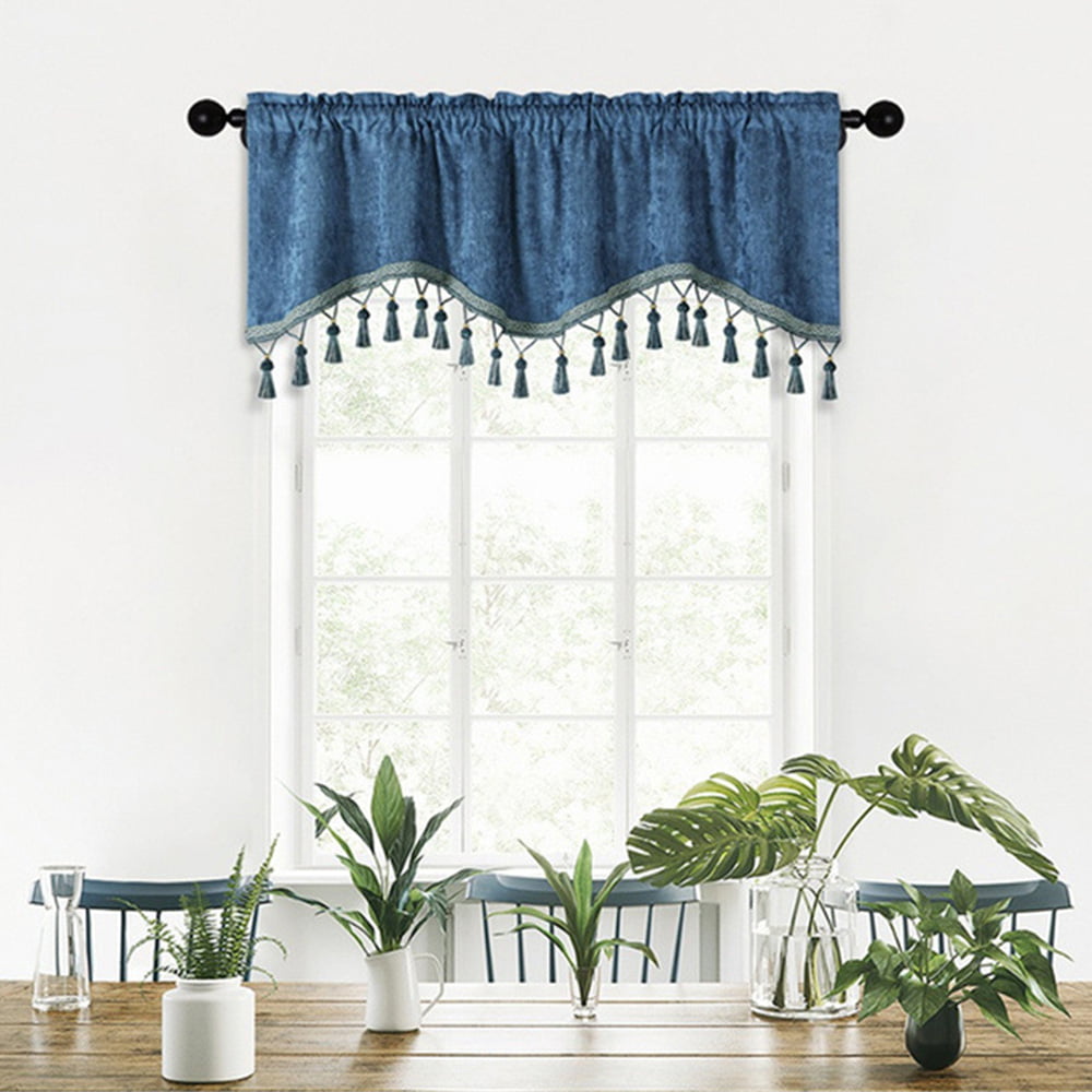 1PC ROYAL BLUE ROD POCKET SILKY SMALL WINDOW VALANCE SWAG TOPPER W/FRINGES SARAH 