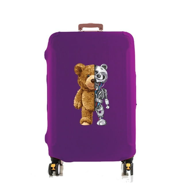 Luggage Cover Suitcase Protector Robot Bear Pattern Thicken Elasticity Dust Cover Anti-Scratch Protective Set 18-32 Inch Trolley purple XL