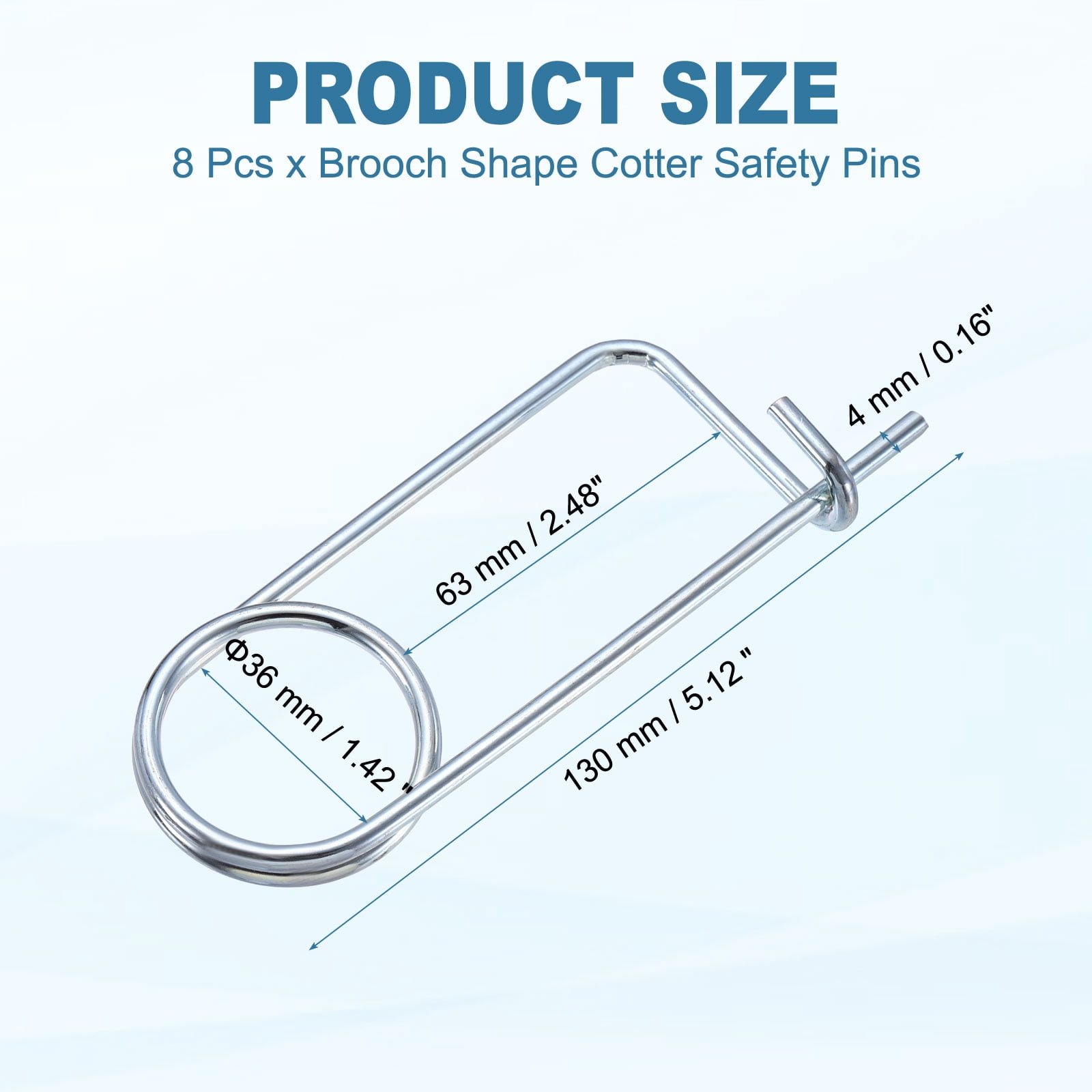 Uxcell 0.16"x2.48" Brooch Shape Cotter Safety Pin Spring Pin Fastener 8Pcs Steel Quick Lock for Farm Garden Lawn Hook Hitch