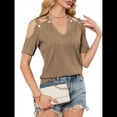 thumbnail image 2 of Blusa de Punto con Hombros Descubiertos y Cruzados para Mujer, Informal, Elegante, con Textura, para Verano Café M, 2 of 10