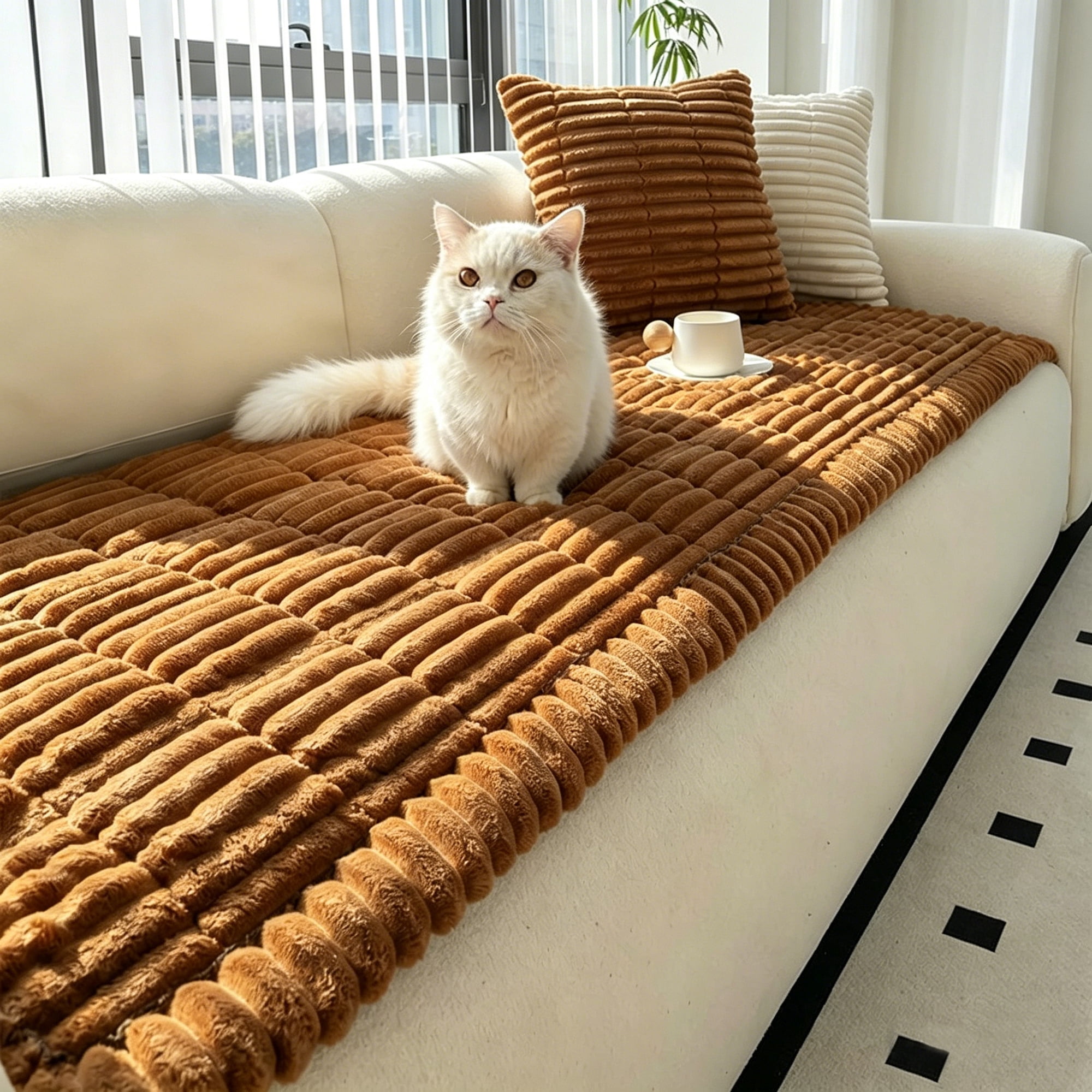 Couch Cover with Waterproof Lining, Plush Pet Couch Cover, Machine-Washable, Soft Comfort, Non-Slip, Pets Couch Covers for Sofa Non Slip for Dogs & Cats