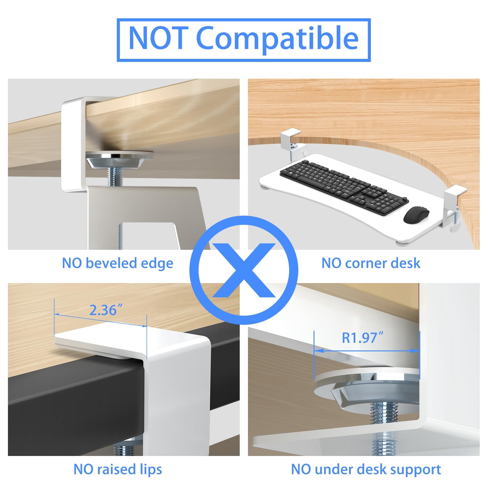 Tray Under Desk Pull Out With C Clamp Mount  Computer & Mouse 25.6 (30 Including Clamps) X 11.8 Inch Slide-out Platform Drawer For Typing White Dsf1w