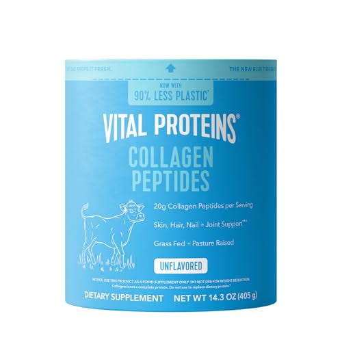 Vital Proteins Péptidos de colágeno en polvo - Péptidos de colágeno alimentados con pasto para la salud del cabello, uñas, piel, huesos y articulaciones, sin sabor, 14.3 oz
