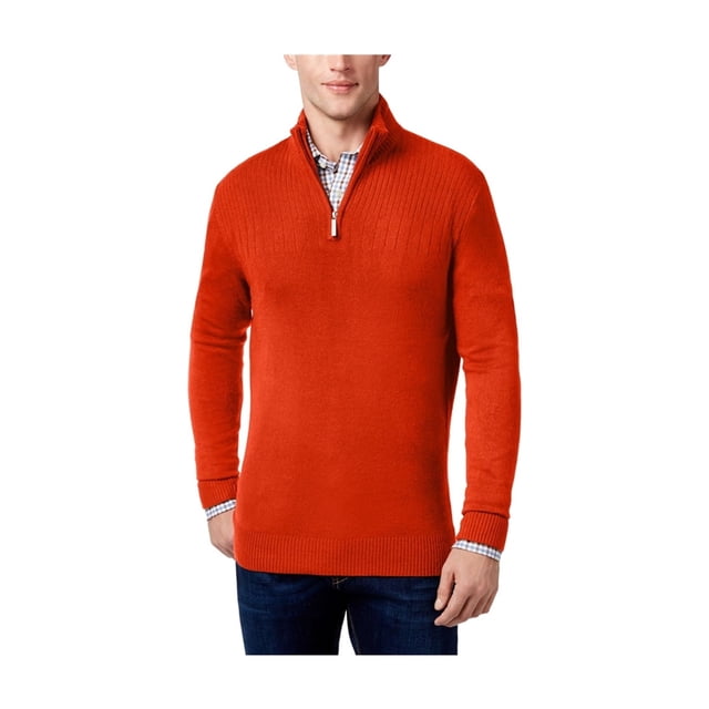 Geoffrey Beene Mens Ribbed Yoke 1/4 Zip Pullover Sweater, Orange, Big & Tall, Big 3X