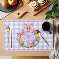 thumbnail image 2 of Happy Easter Placemats Set of 12, Rabbits Bows Spring Tulips Eggs Purple Plaid Placemats for Dining Table, Place Mats for Kitchen Tabletop, Waterproof Wipeable Dining Table Mats Set, 2 of 9
