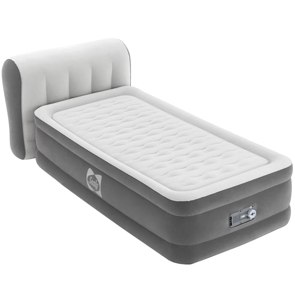 Sealy: Tritech 18" Air Mattress with 31" Headboard - Twin Size - Built-In AC Pump, Grey & White, Inflatable Bed, Firm Comfort, Storage Bag, 330 lb Cap