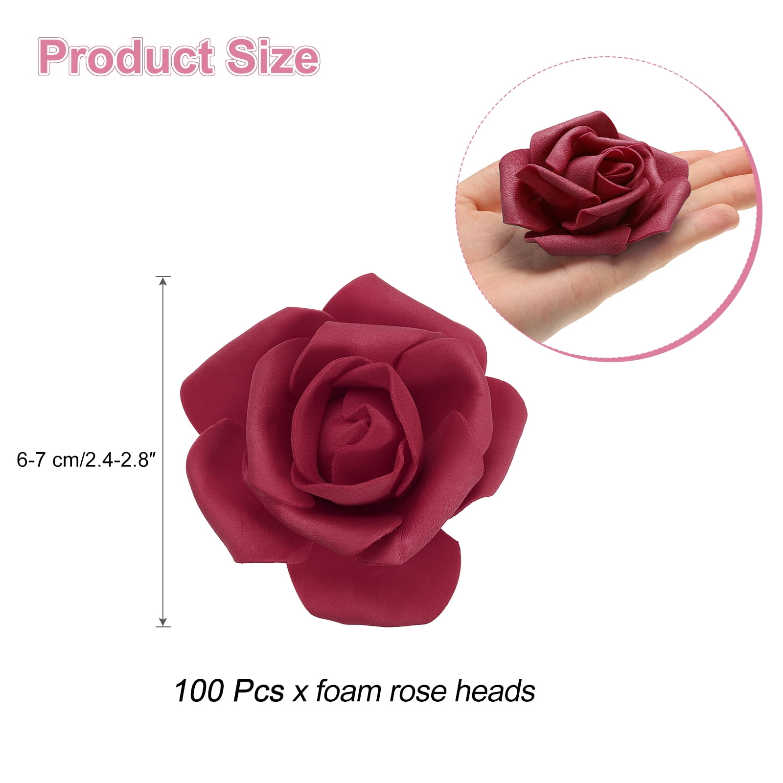 Unique Bargains Rose Heads Artificial Bulk Stemless Foam Fake Rose for DIY Craft Burgundy