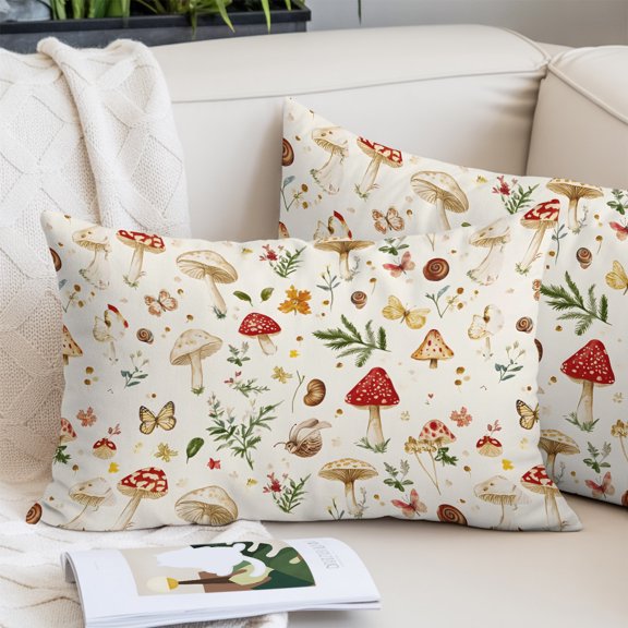 Red White Mushroom Pillow Covers Queen, Spring Summer Floral Botanical Soft Brushed Microfiber Breathable Throw Pillow Covers, Decorative Pillowcase with Zipper for Couch Sofa Bedroom 20"x30"