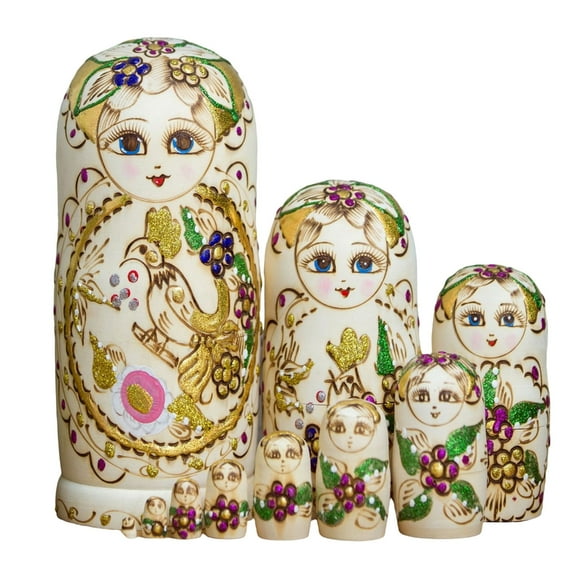Folk Russian Nesting Dolls Handmade Wooden Figurine with Floral Patterns for Gifting Home and Office Decors