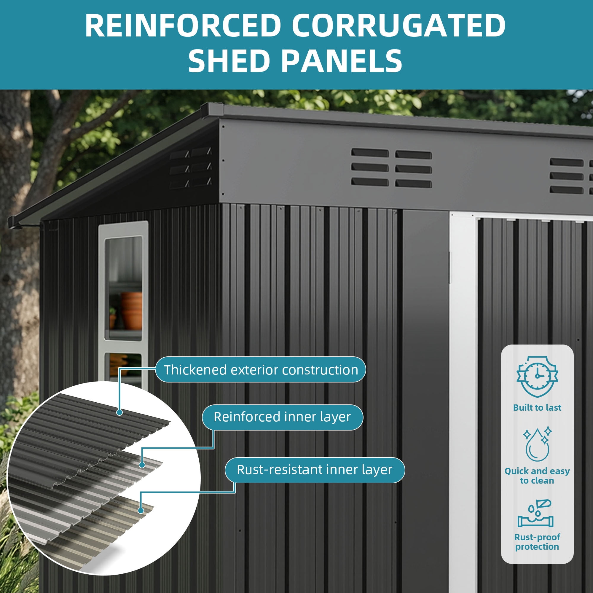 Uforic Oversized Outdoor Storage Shed with Window, Built-in Ventilation, Lockable Doors & Sloped Roof, Weather Resistant Steel Garden Tool Shed for Patio Lawn Backyard, Gray