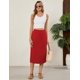 thumbnail image 4 of Falda Naggoo roja para mujer, casual, de cintura alta, hasta la rodilla, 4 of 5