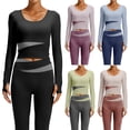 thumbnail image 2 of Qingpeng Womens Color Block Crew Neck Long Sleeve Crop Workout Tops Thumb Holes Breathable Slim Athletic Shirts Yoga Sports Tops, 2 of 5