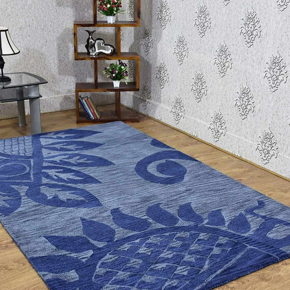 Rugsotic Carpets Hand Tufted Wool Eco-Friendly Area Rugs - 8'x10', Rectangle, Blue, Modern Contemporary Design, High Pile Handmade Anti Skid Rugs for Living Room, Bed Room (K00917)