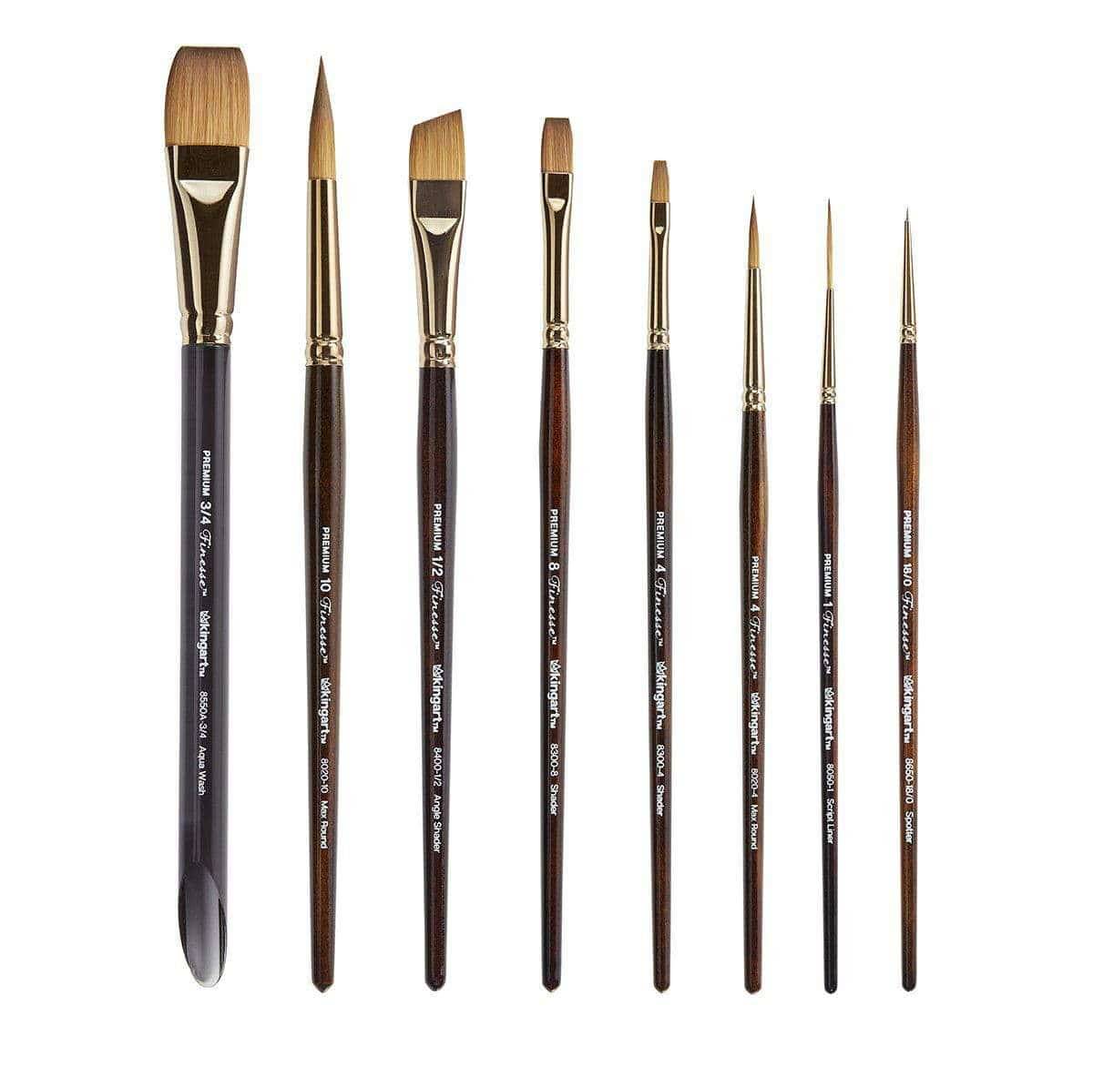 Kingart Finesse Kolinksy Sable Brown Synthetic Brushes, Set of 8, All Ages