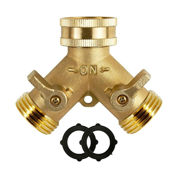 Seebee 2 Way Brass Hose Splitter, 3/4 Brass Hose Connectors, Y Connector Garden Hose Adapter Connector