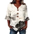 thumbnail image 3 of IMENGL Women's Blouse Basic Art Print V Neck 3/4 Sleeve Decor Fit Top Summer Retro Casual Outfits Loose Button Down Shirts for Women,M-XXXL, 3 of 6