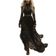 thumbnail image 2 of Blmnix Women's Dresses Empire Waist Maxi Lace Dress Black High Neck Long Sleeve Fashion Dress, 2 of 6