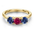 thumbnail image 3 of Gem Stone King 10K Yellow Gold Red Created Ruby and Blue Created Sapphire Engagement Ring for Women | 1.80 Cttw | Round 5MM | Gemstone July Birthstone | Size 5, 3 of 6