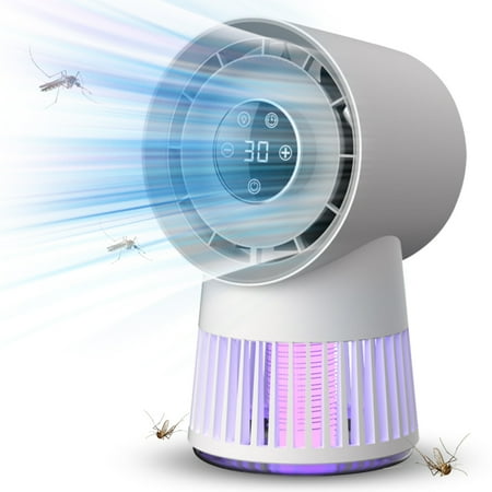 Electric Bug Zapper Bladeless Fan 8H Timer 20 Gears 2000V Mosquito Zapper 2 in 1 Portable and Rechargeable Bug Zapper Desk Fan with 2400mAh Battery Purple Light for Patio / Backyard / Bedroom