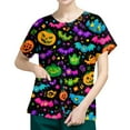 thumbnail image 5 of MLQIDK Womens Halloween Scrub Jacket Short Sleeve Pumpkin Ghost Bat Printed Scrub Top Button up Clearance Plus Size Scrubs Sets Nursing Working Uniforms Green S, 5 of 5