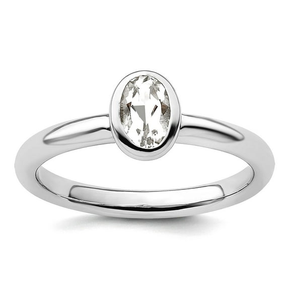 925 Sterling Silver Bezel Polished Stackable Oval White Topaz Ring Size 5 Stackable Ring for Women