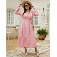 thumbnail image 3 of Women Long Long Sleeve Wrap V Neck Floral Printed Long Maxi Dress Plus Size, 3 of 8