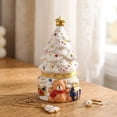 thumbnail image 5 of Ceramic Christmas Tree Trinket Box, Hinged Jewelry Storage with Bear Decor, Mini Holiday Ring Earrings Keepsake, Tabletop Xmas Mantel Ornament, Lazyguy, 5 of 7