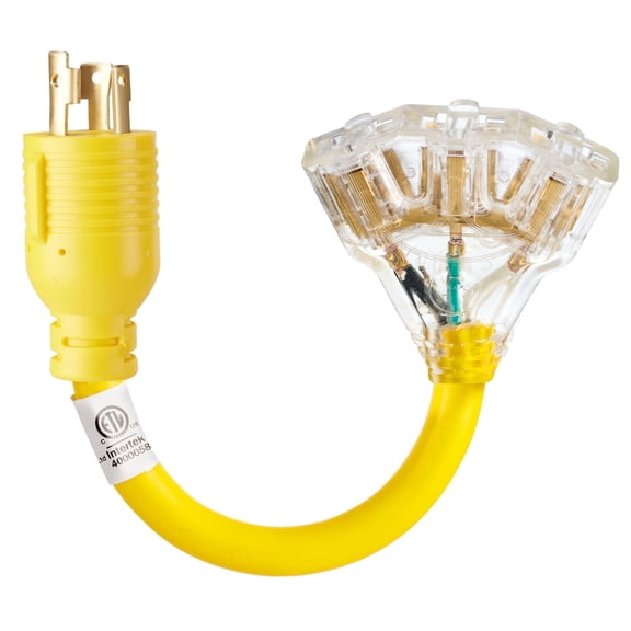 30 Amp to 110 Adapter Cord with Indicator Light,L5-30P Twist Lock Adapter to 3X 5-20R/5-15R Power Adapter Splitter for RV, Generator, Household