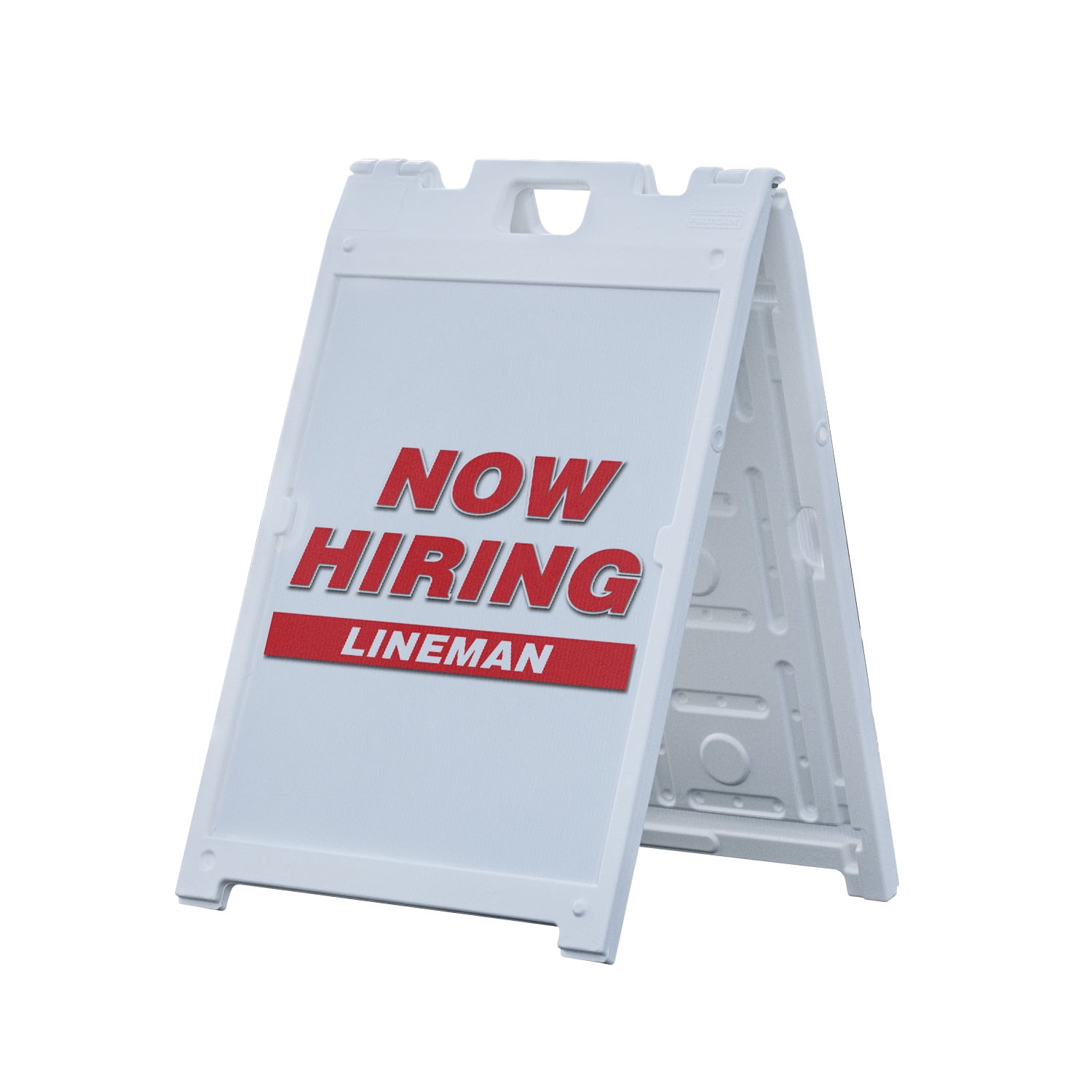 A-frame Sidewalk Now Hiring Lineman 18 x 24 Double Sided A-Frame Sidewalk Sign Includes 2 Plastic Inserts | Foldable Portable White Signicade Sandwich Board Signs