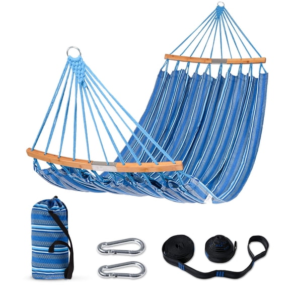 Hamaca Doble SUNCREAT con Barra Curvada Extensora Azul