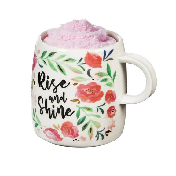 Evergreen Ceramic Cup and Sock Gift set, 12 OZ, Rise and Shine, 4.5'' x 3.5'' x 3.75'' inches