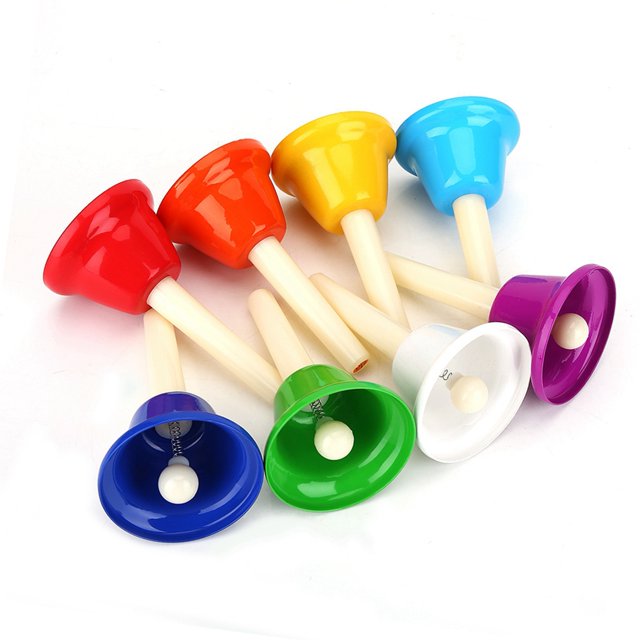 Cloche à Main en Métal, Ensemble de 8 Cloches Colorées Jouet Instrument de Musique avec Échelle pour Enfants